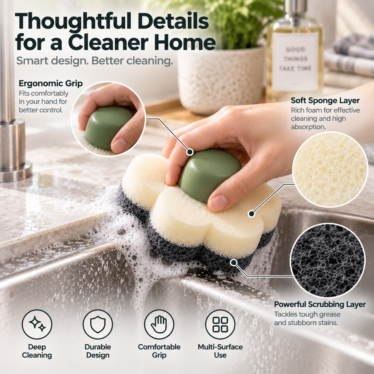 GripEase Ergonomic Grip Cleaning Sponge