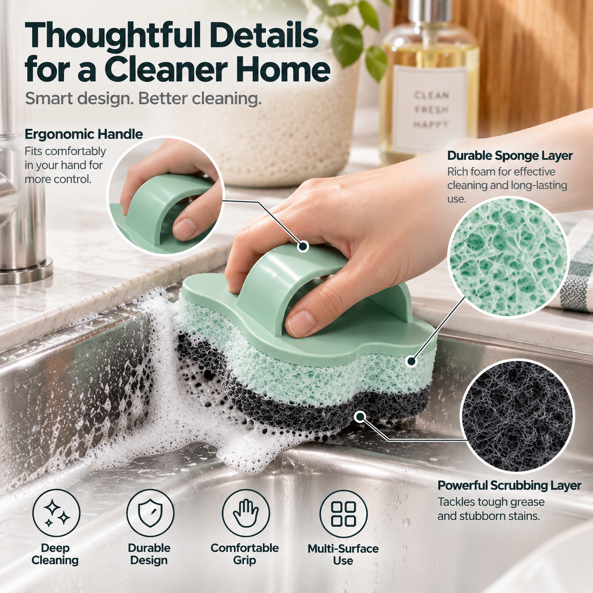 GripScrub Ergonomic Handle Cleaning Sponge