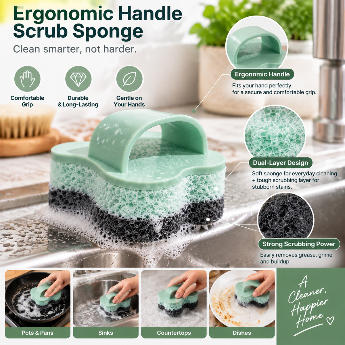 GripScrub Ergonomic Handle Cleaning Sponge